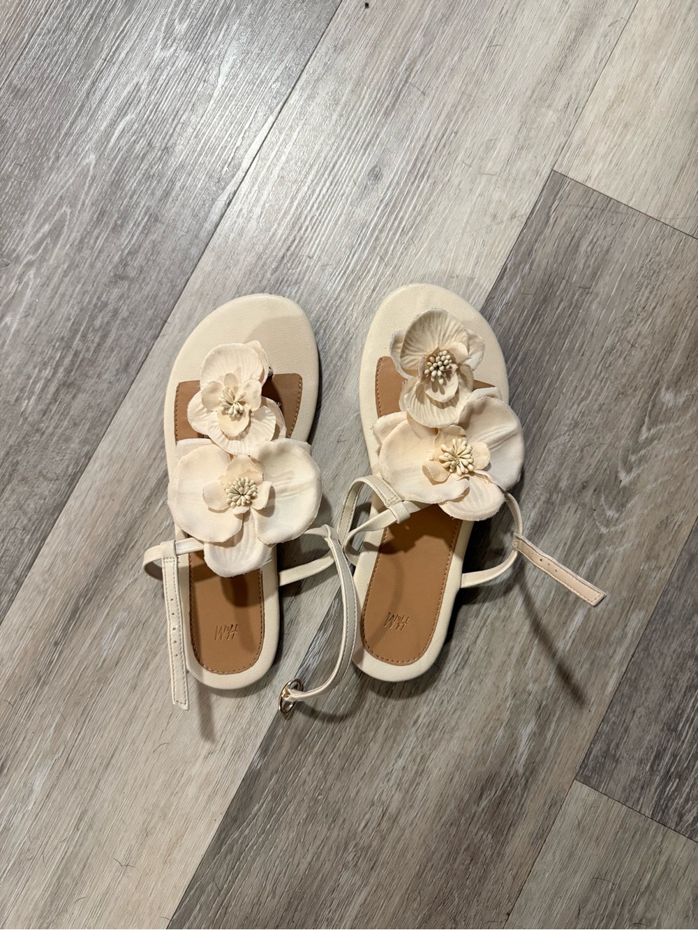 H&M Cream Floral Ankle-Strap Sandals